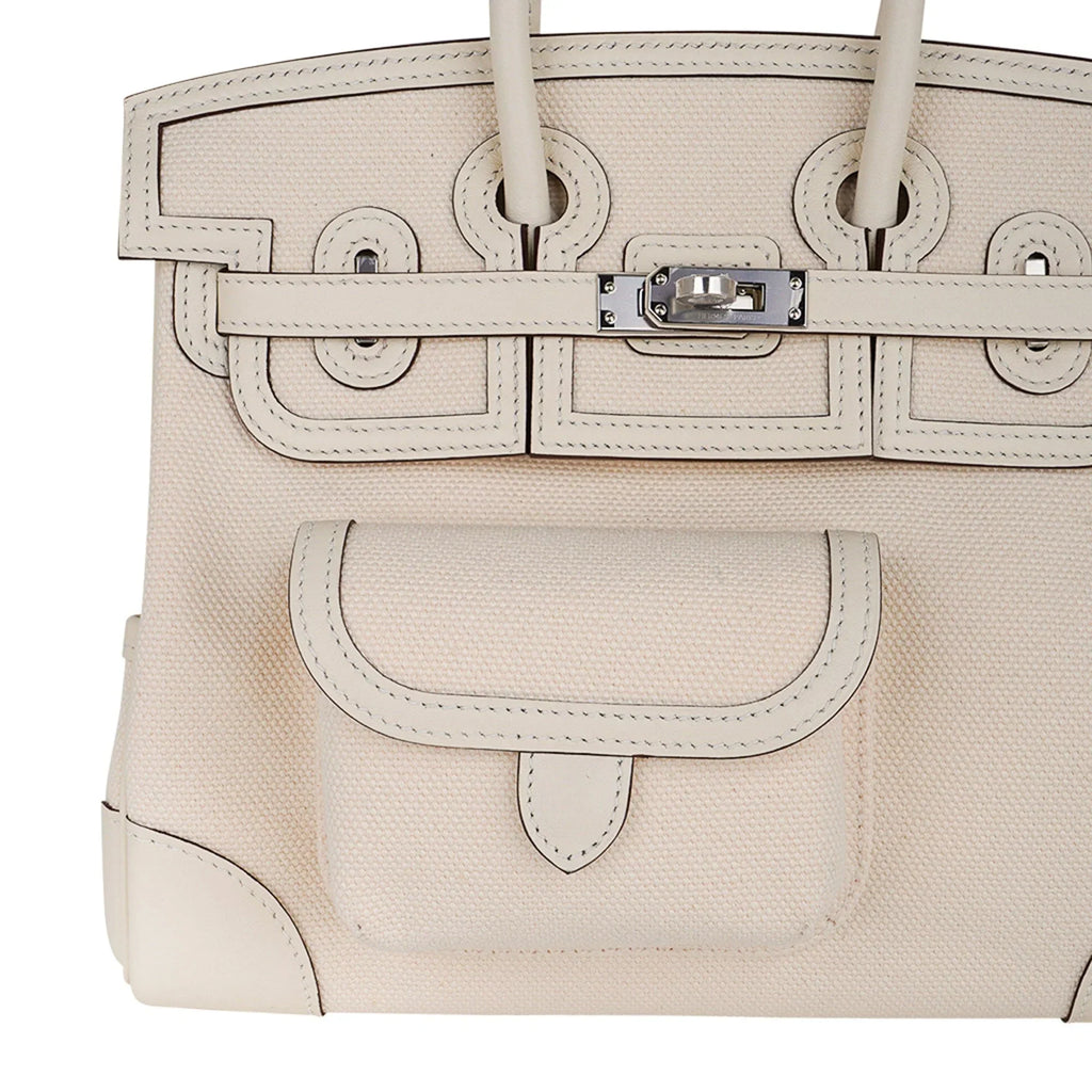 Birkin 25 Cargo Nata Toile Goeland Bag Swift Leather Trim Limited Edition