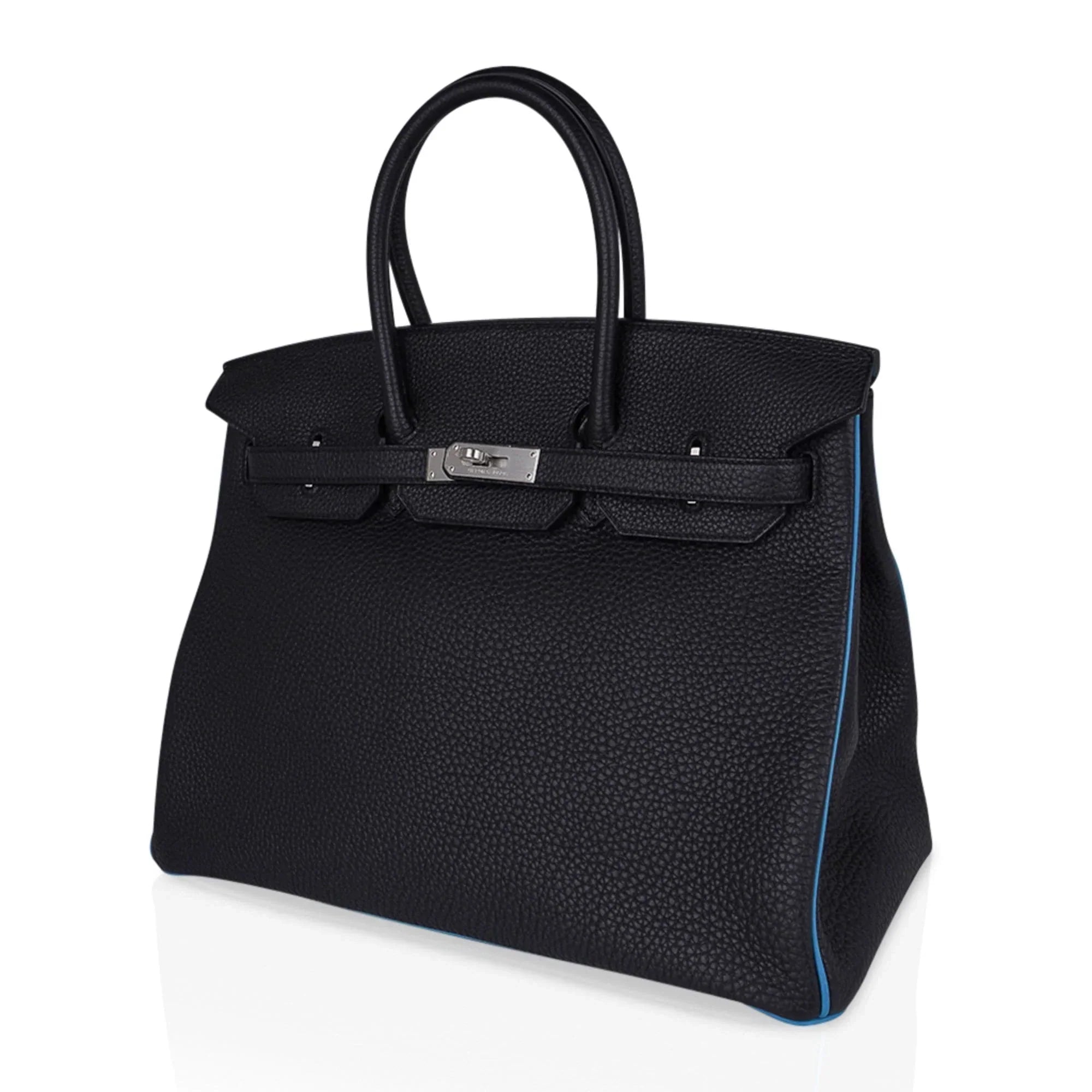 Special Order HSS Birkin 35 Bag Black Turquoise Togo Leather with Brushed Palladium Hardware
