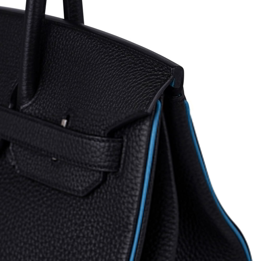 Special Order HSS Birkin 35 Bag Black Turquoise Togo Leather with Brushed Palladium Hardware