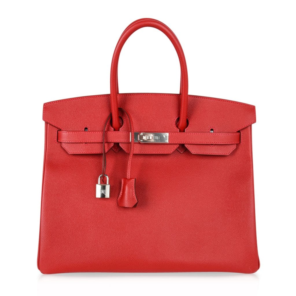 Birkin 35 Bag Rouge Casaque Lipstick Red Epsom Palladium new