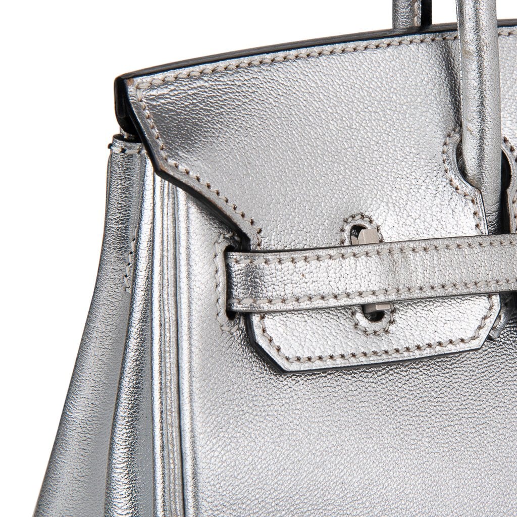 Birkin 25 Bag Metallic Silver Chevre with Brushed Palladium Hardware