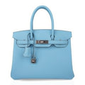 Birkin 30 Bag Blue Celeste Epsom Palladium Hardware New
