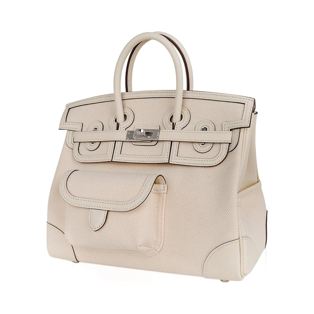 Birkin 25 Cargo Nata Toile Goeland Bag Swift Leather Trim Limited Edition