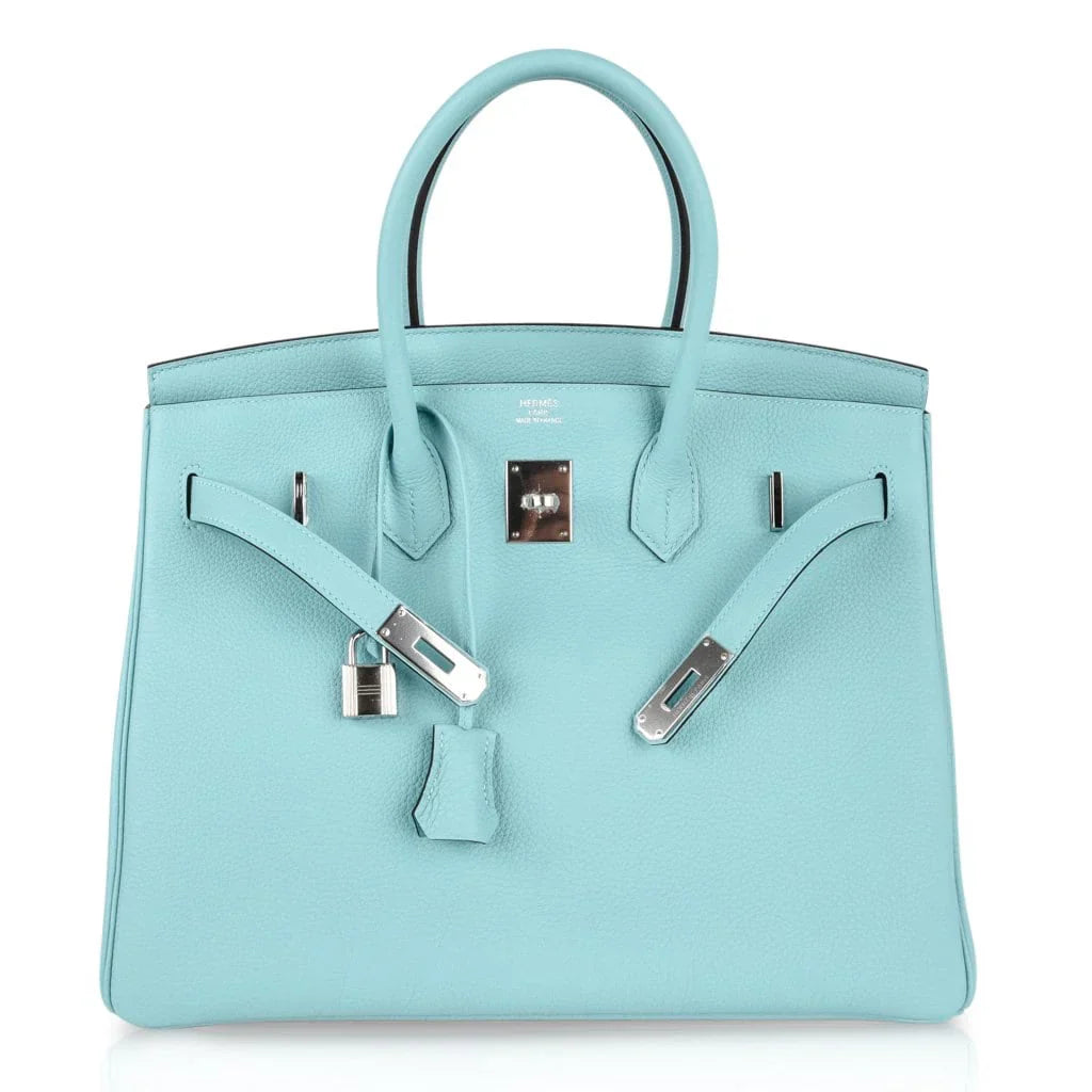 Birkin 35 Bag Fresh Blue Atoll Togo Palladium Hardware