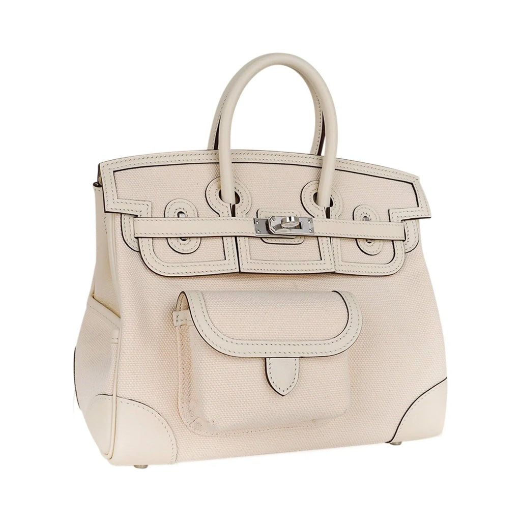 Birkin 25 Cargo Nata Toile Goeland Bag Swift Leather Trim Limited Edition