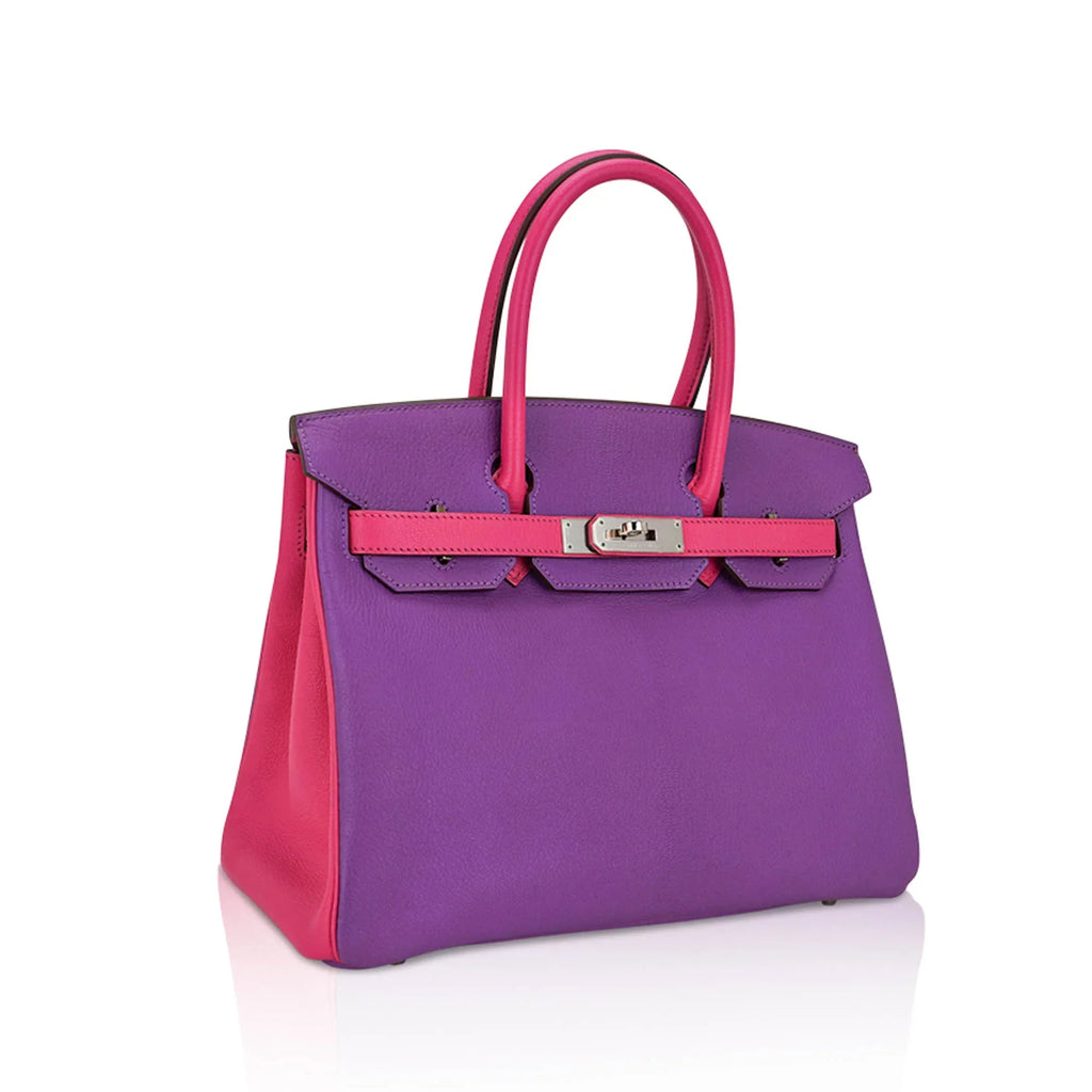 Special Order HSS Birkin 30 Bag Parme and Rose Shocking Chevre Leather with Palladium Hardware
