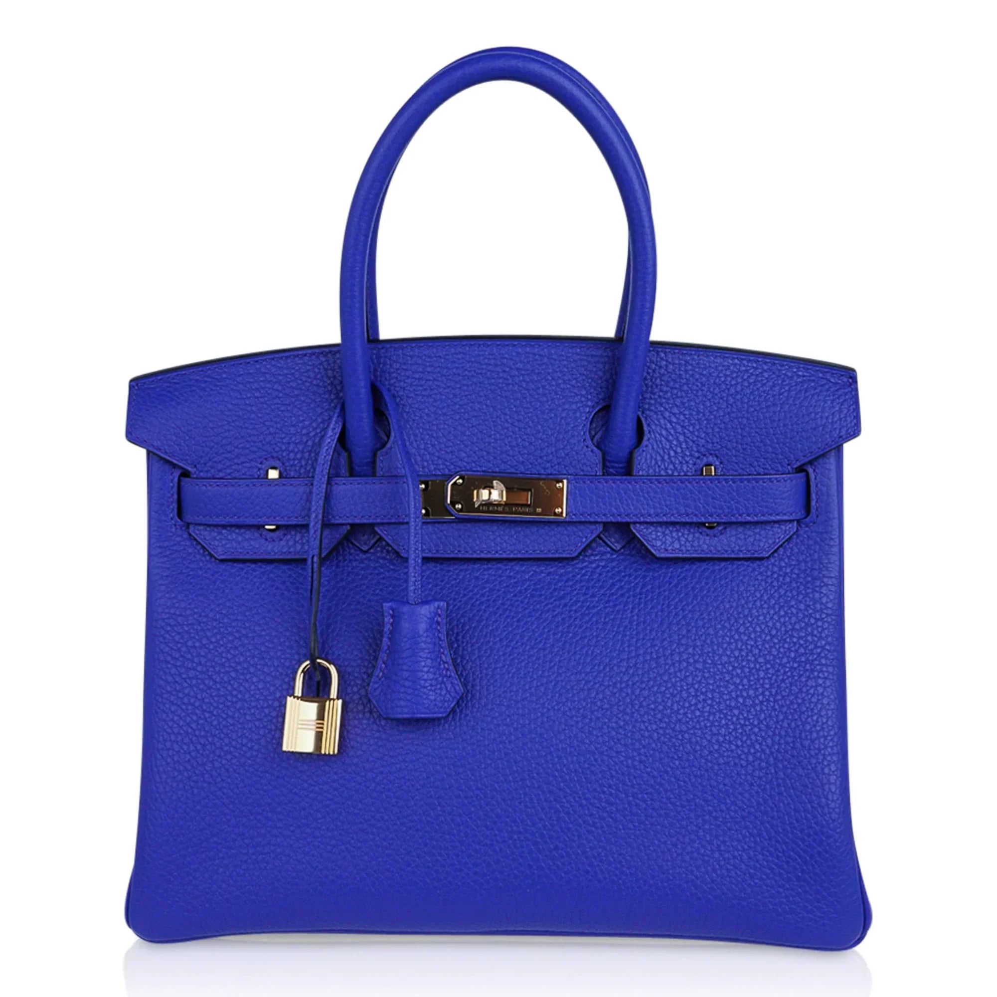 Birkin 30 Bag Blue Electric Clemence Gold Hardware