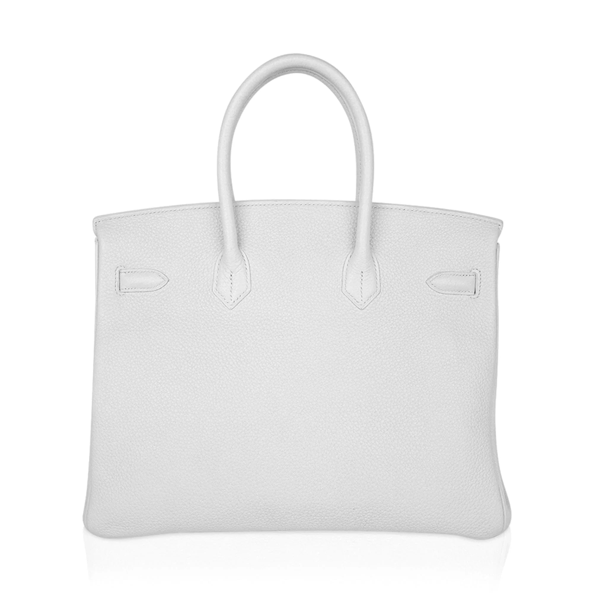 Birkin 35 Bag White Gold Hardware Clemence Leather New