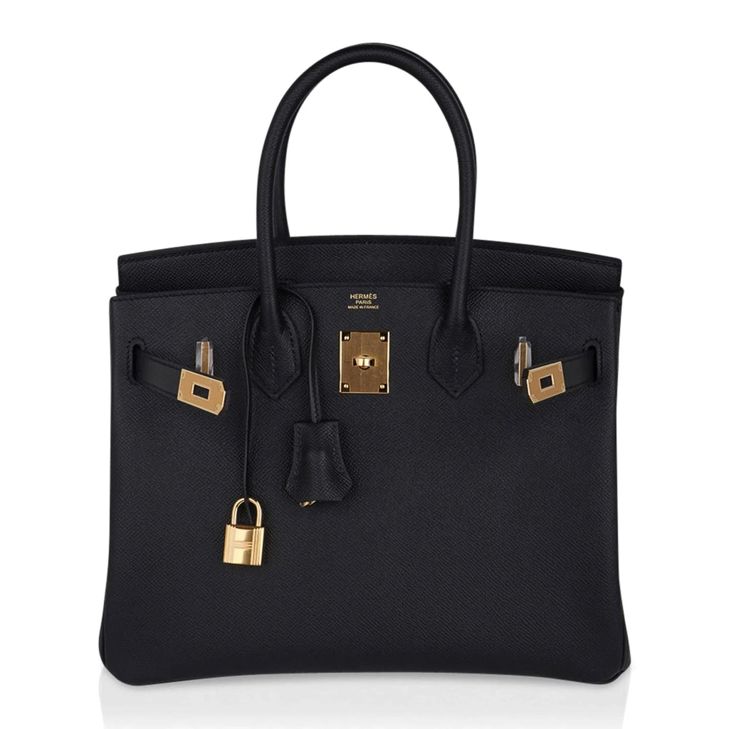 Birkin 30 Bag Black Gold Hardware Epsom Leather New w/ Box