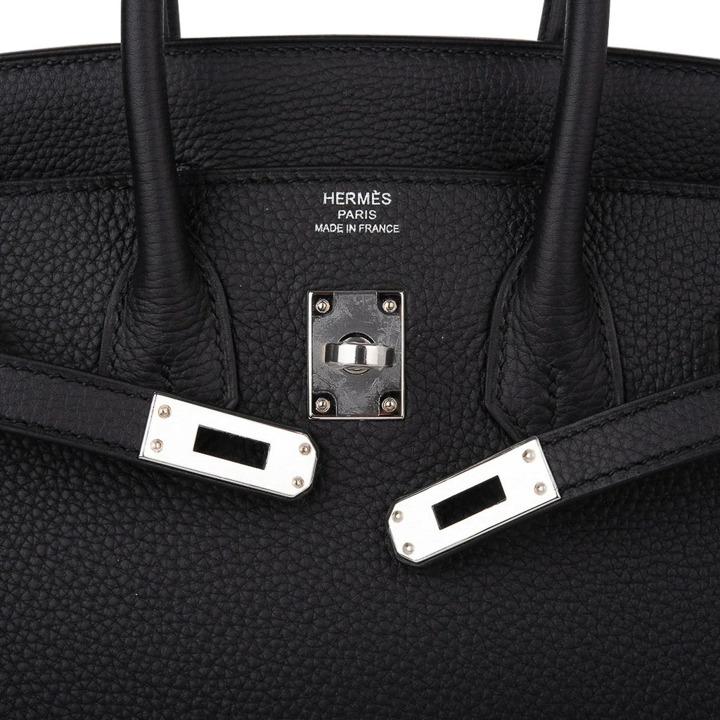 Birkin 25 Bag Black Palladium Hardware Togo Leather