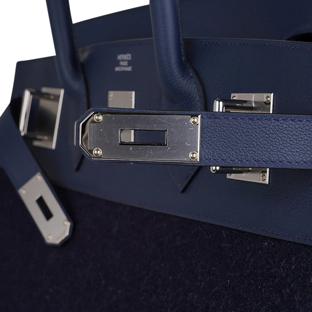 HAC Birkin 40 Bag Blue Nuit Feutre and Blue de Malte Evercolor Leather with Palladium Hardware