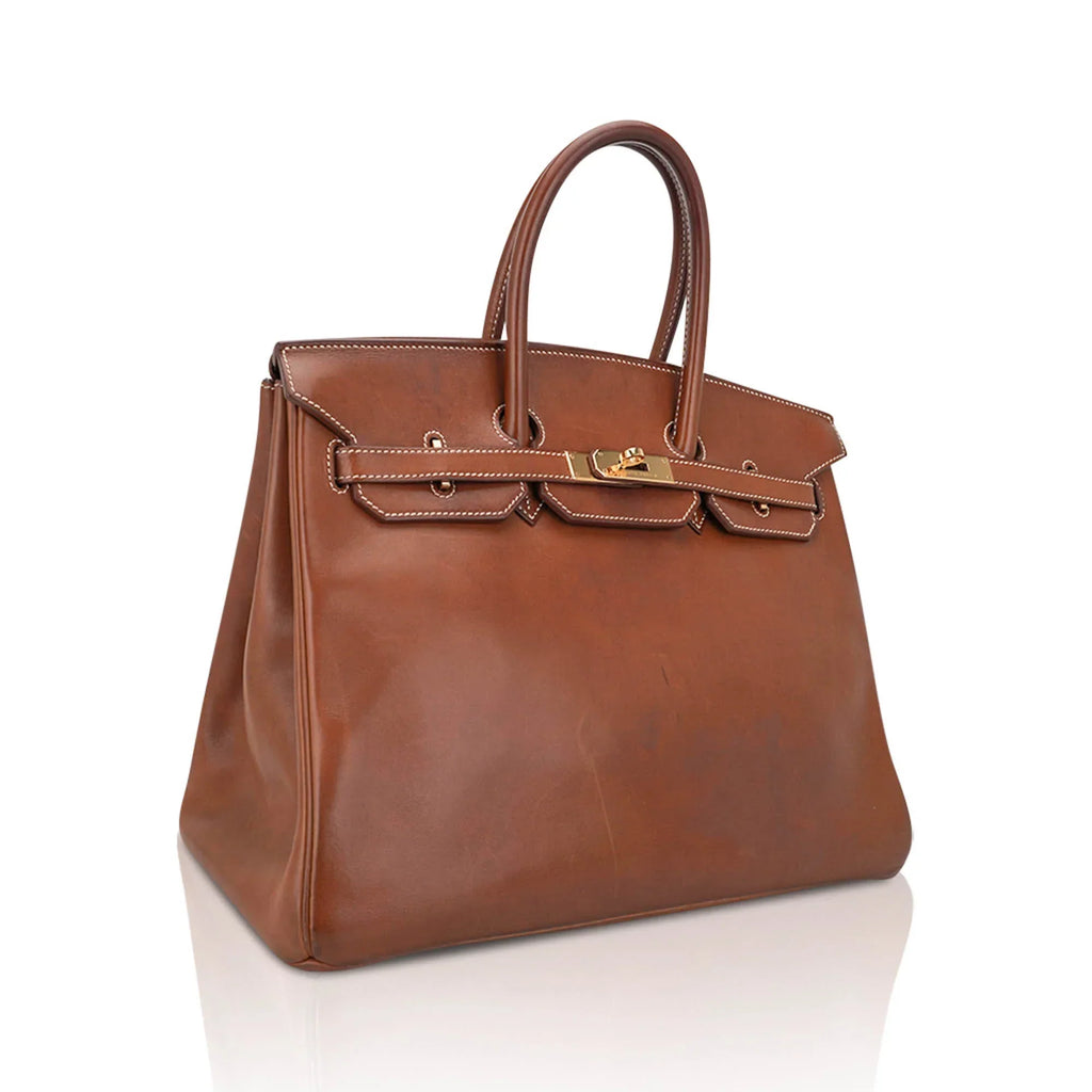 Vintage Limited Edition Birkin 35 Bag Fauve Barenia Leather with Gold Hardware