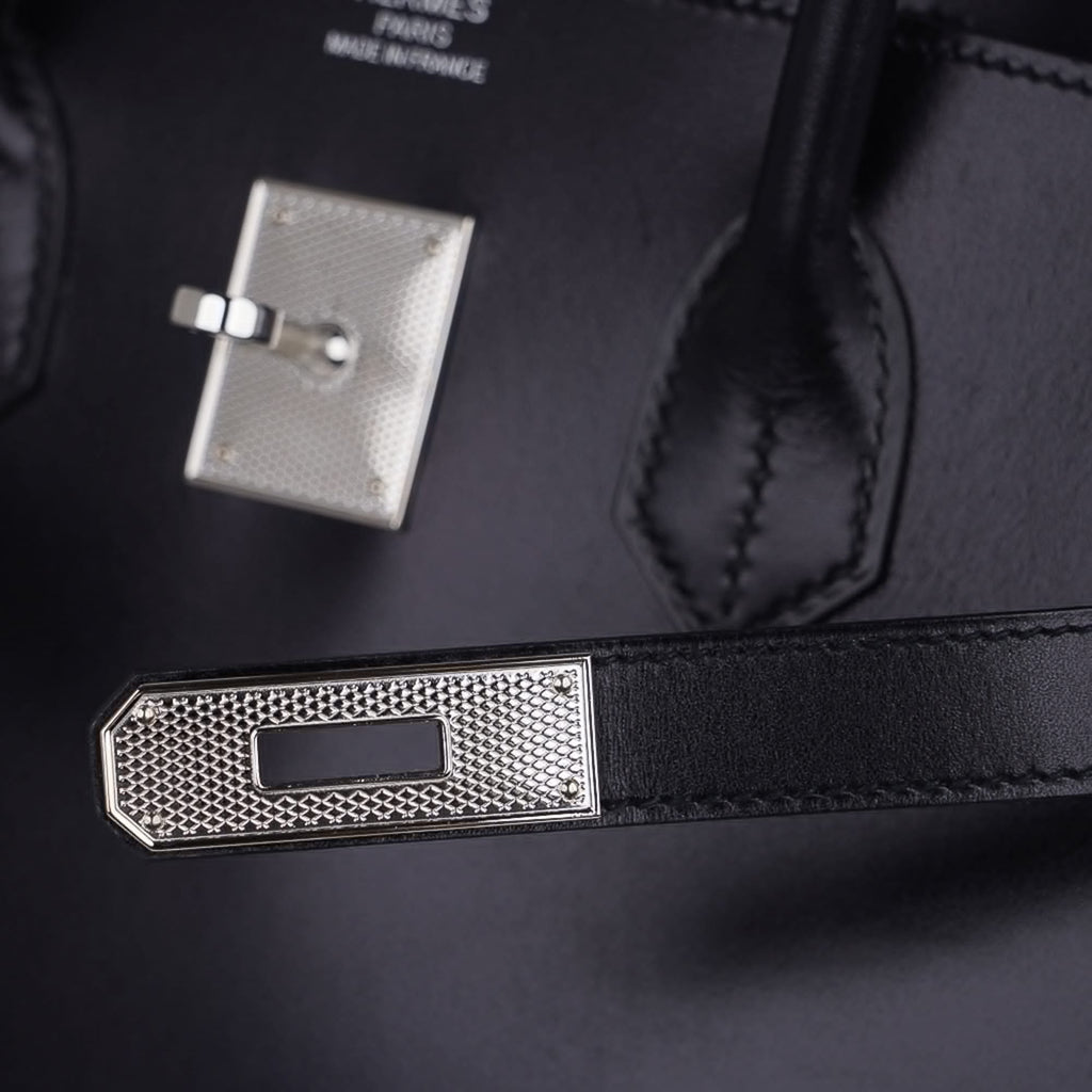Birkin 35 Bag Black Box Palladium Guilloche Hardware