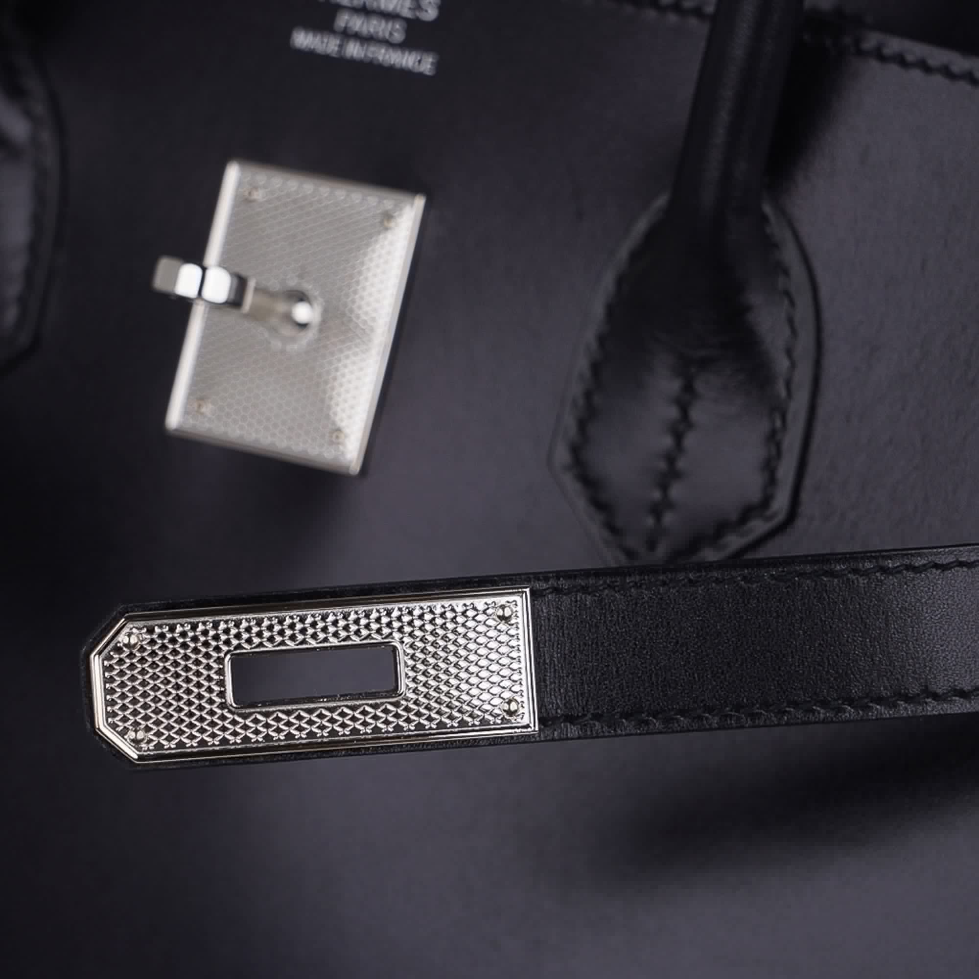Birkin 35 Bag Black Box Palladium Guilloche Hardware