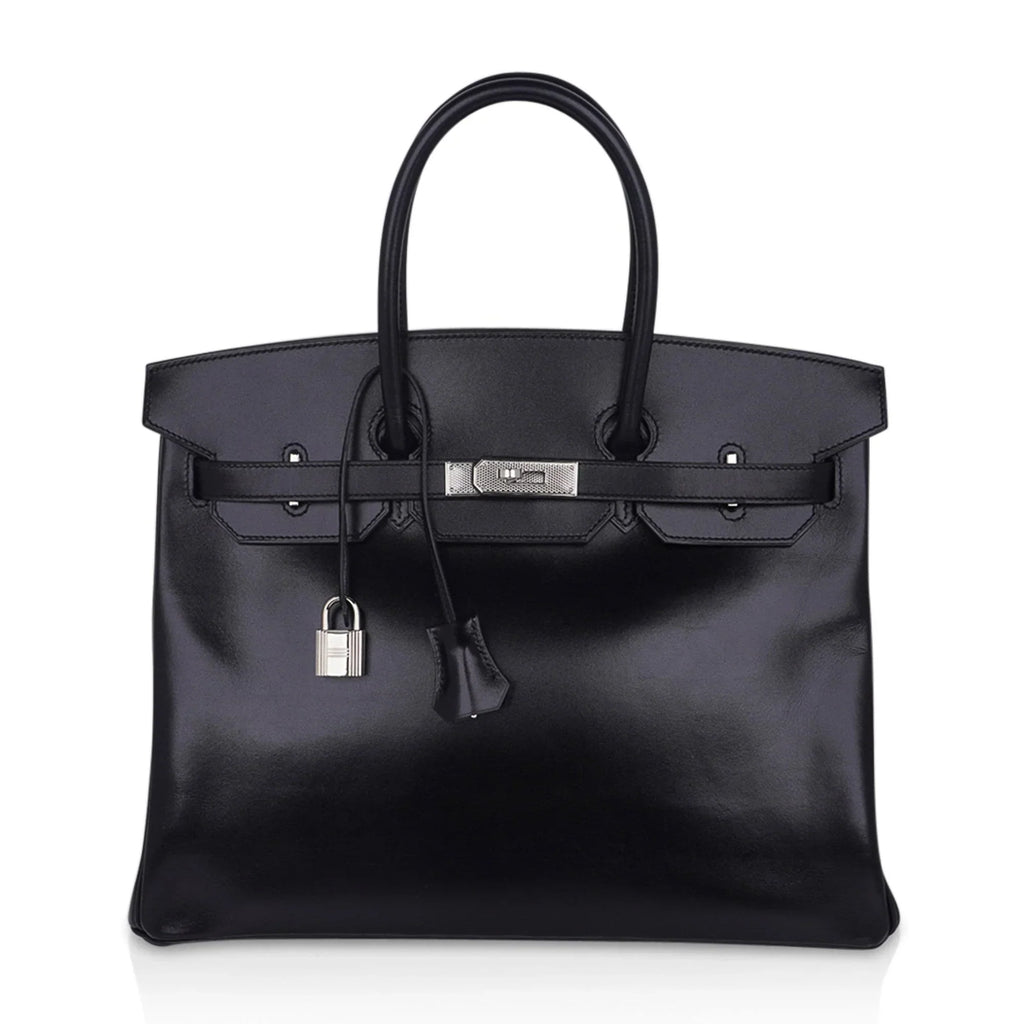 Birkin 35 Bag Black Box Palladium Guilloche Hardware