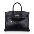 Birkin 35 Bag Black Box Palladium Guilloche Hardware
