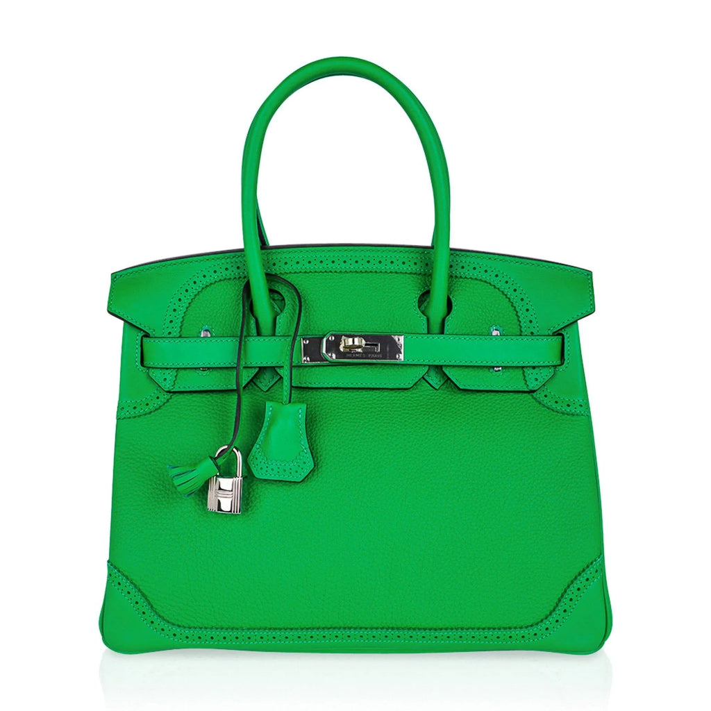 Birkin 30 Ghillies Limited Edition Bag Bamboo Palladium Hardware New w/Box
