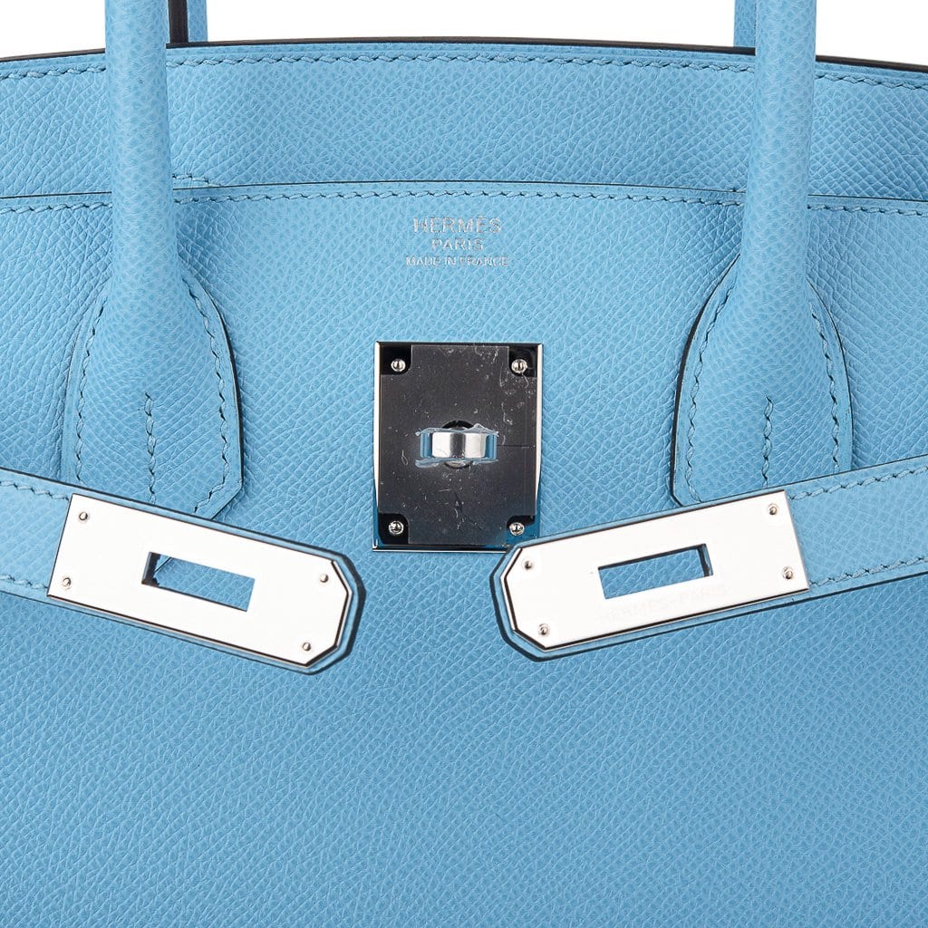 Birkin 30 Bag Blue Celeste Epsom Palladium Hardware New