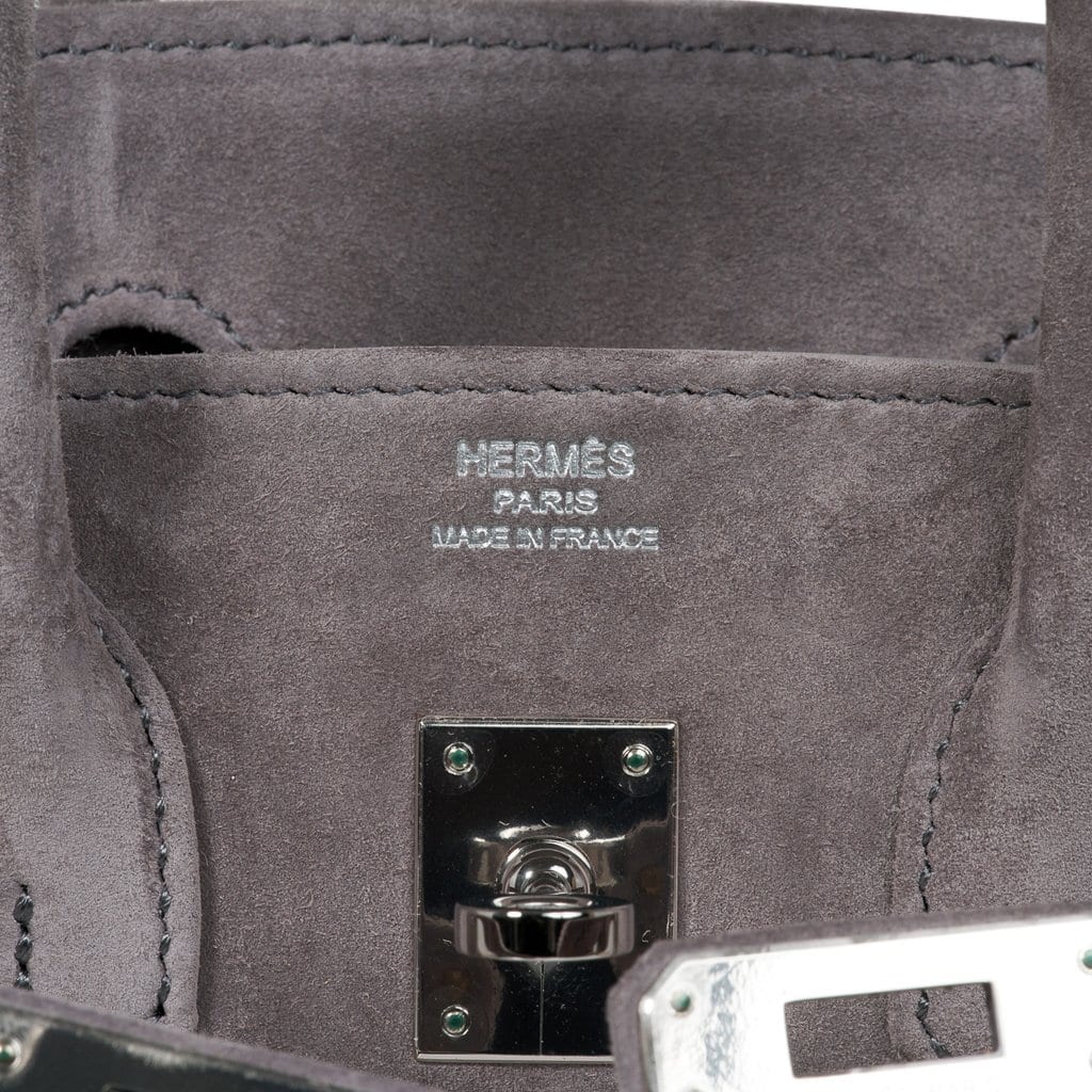 Birkin 25 Bag Gris Fume Doblis Suede with Palladium Hardware