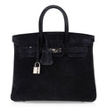 Birkin 25 Bag Black Doblis Suede with Palladium Hardware