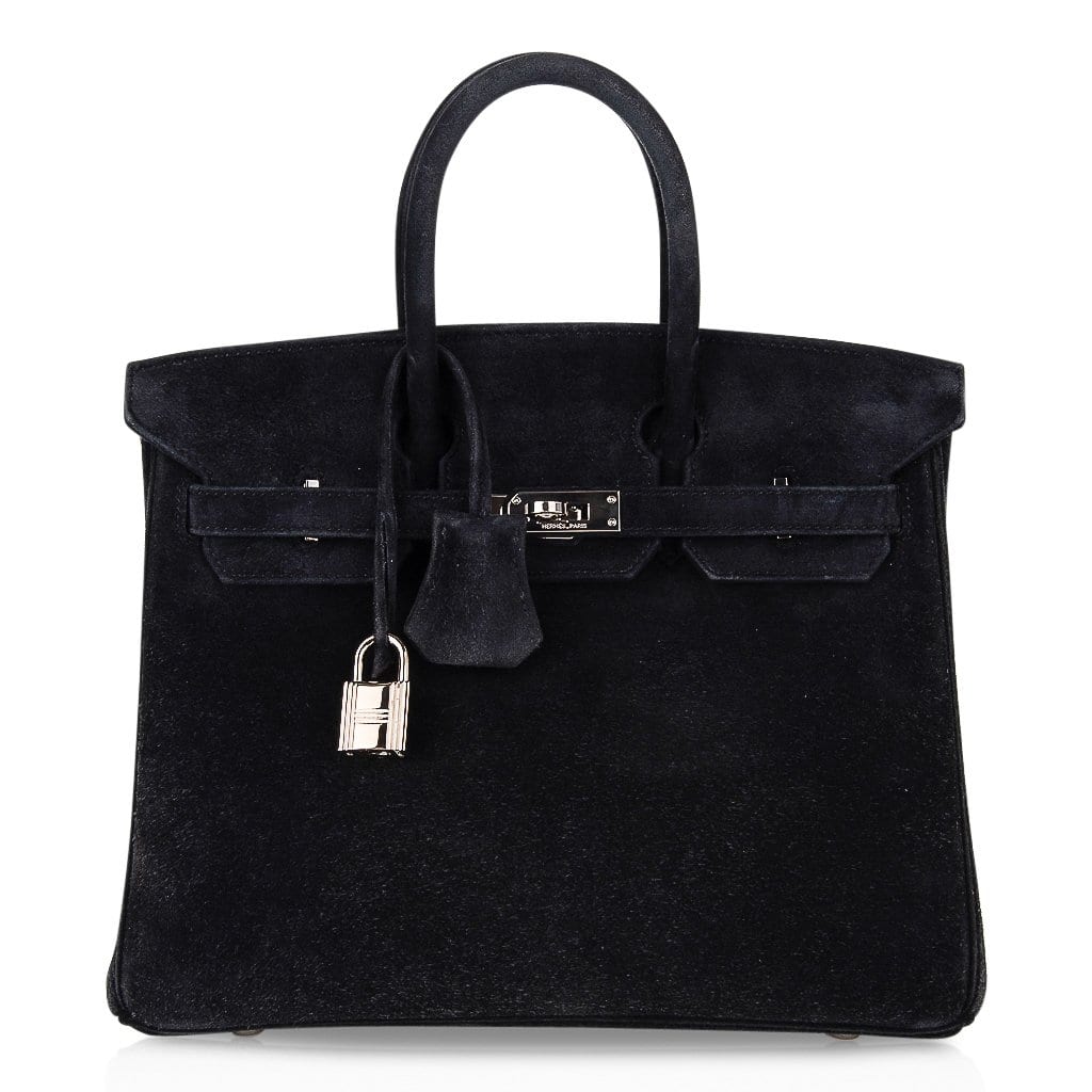 Birkin 25 Bag Black Doblis Suede with Palladium Hardware