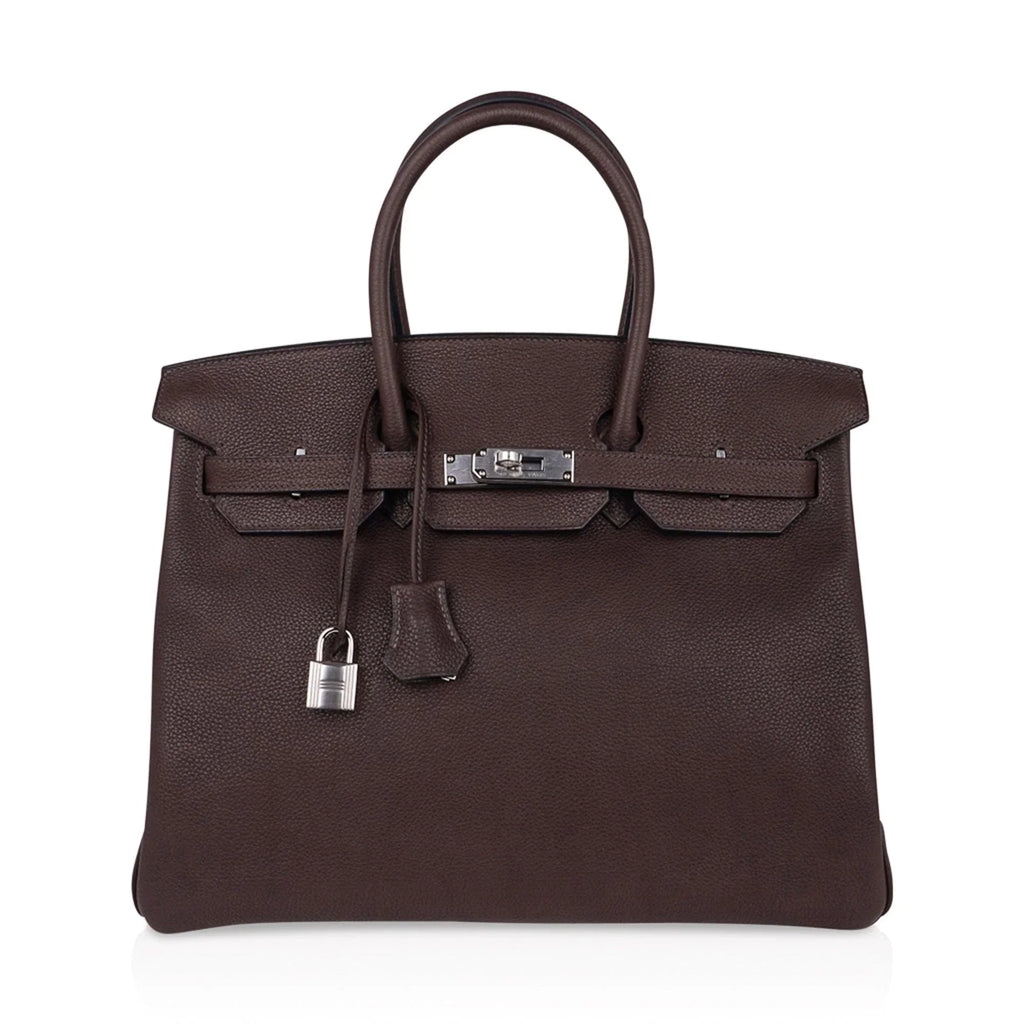 Birkin 35 Bag Ebene Barenia Faubourg Leather with Palladium Hardware