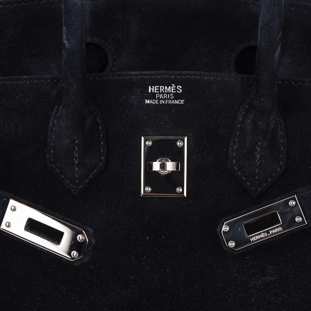 Birkin 25 Bag Black Doblis Suede with Palladium Hardware