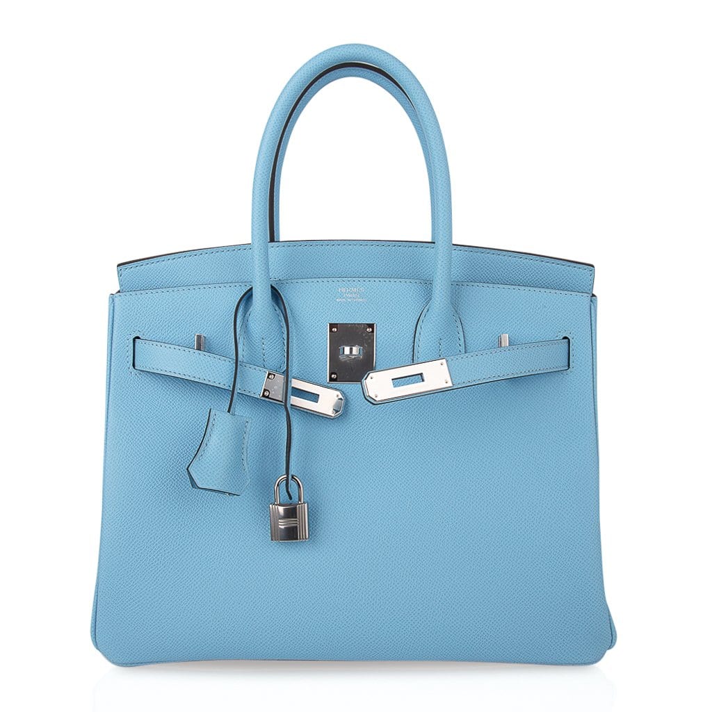 Birkin 30 Bag Blue Celeste Epsom Palladium Hardware New