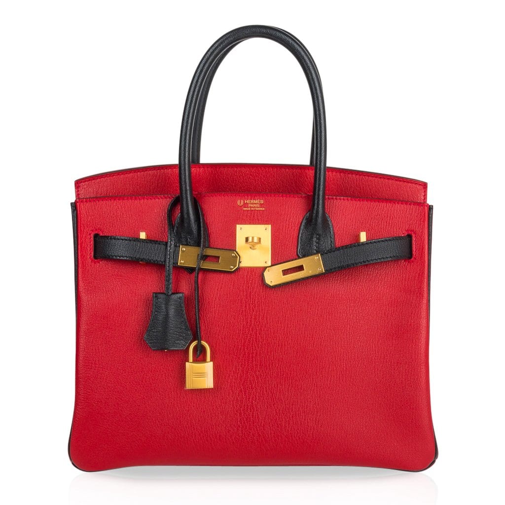 Birkin HSS 30 Bag Rouge Casaque and Black Chevre Brushed Gold Hardware