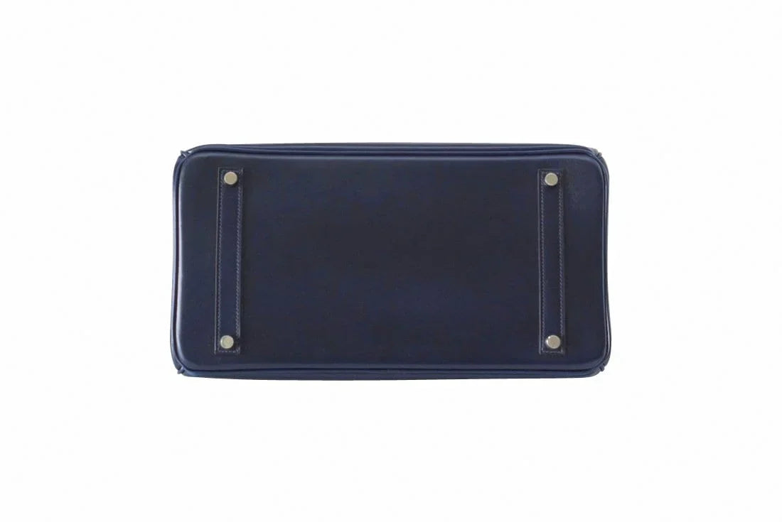 Birkin 35 Bag (Bleu) Blue Marine Coveted Rare Box Leather Palladium
