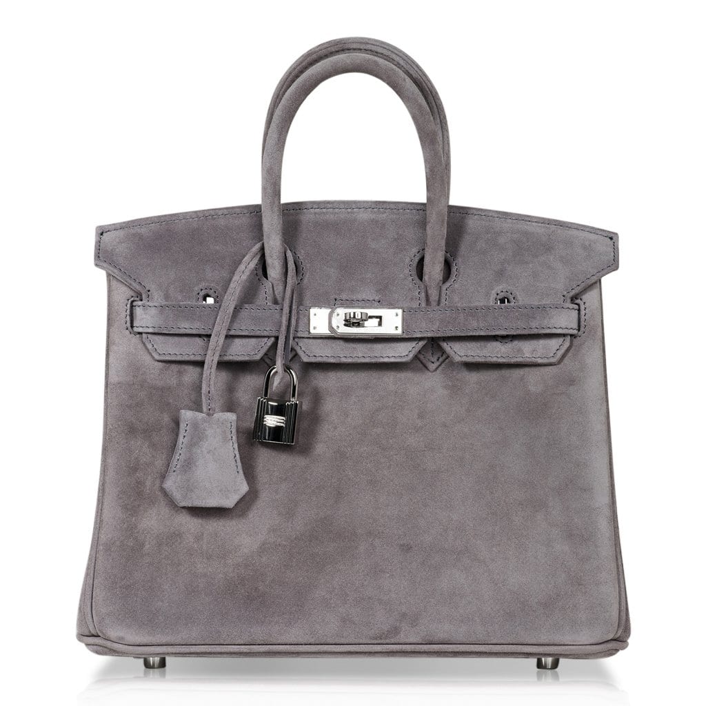 Birkin 25 Bag Gris Fume Doblis Suede with Palladium Hardware