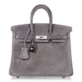 Birkin 25 Bag Gris Fume Doblis Suede with Palladium Hardware