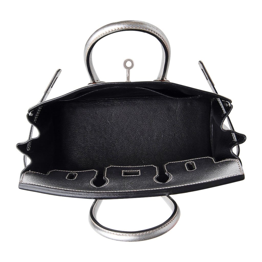 Birkin 25 Bag Metallic Silver Chevre with Brushed Palladium Hardware