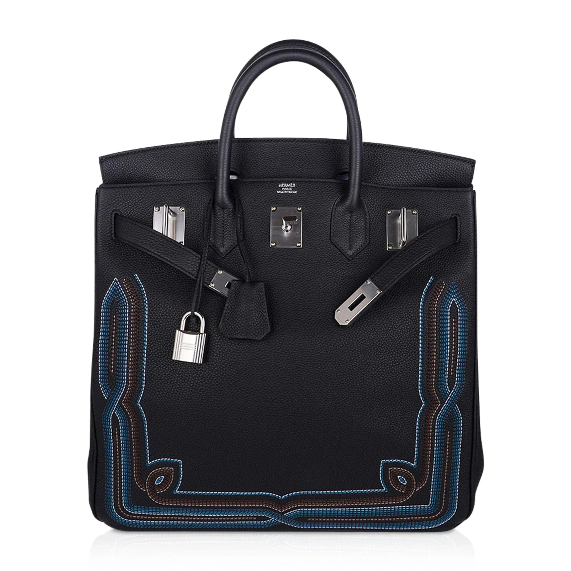 Limited Edition HAC Western Birkin 40 Bag Runway Embroidered Black Togo Leather with Palladium Hardware