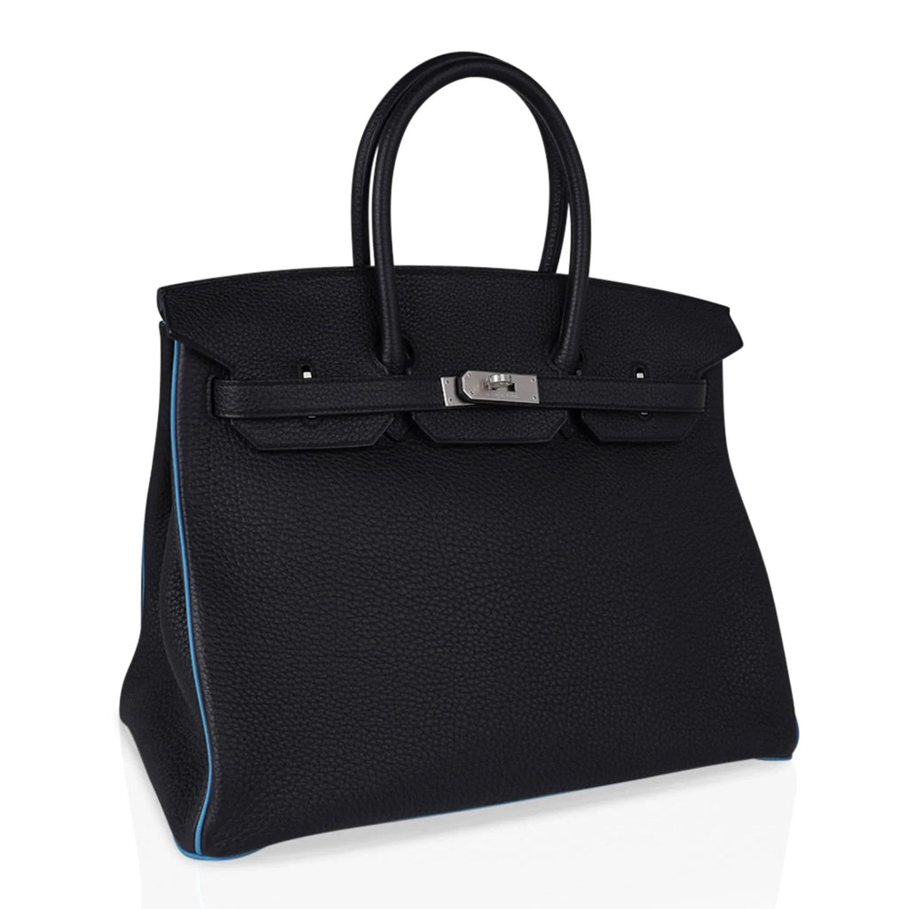 Special Order HSS Birkin 35 Bag Black Turquoise Togo Leather with Brushed Palladium Hardware