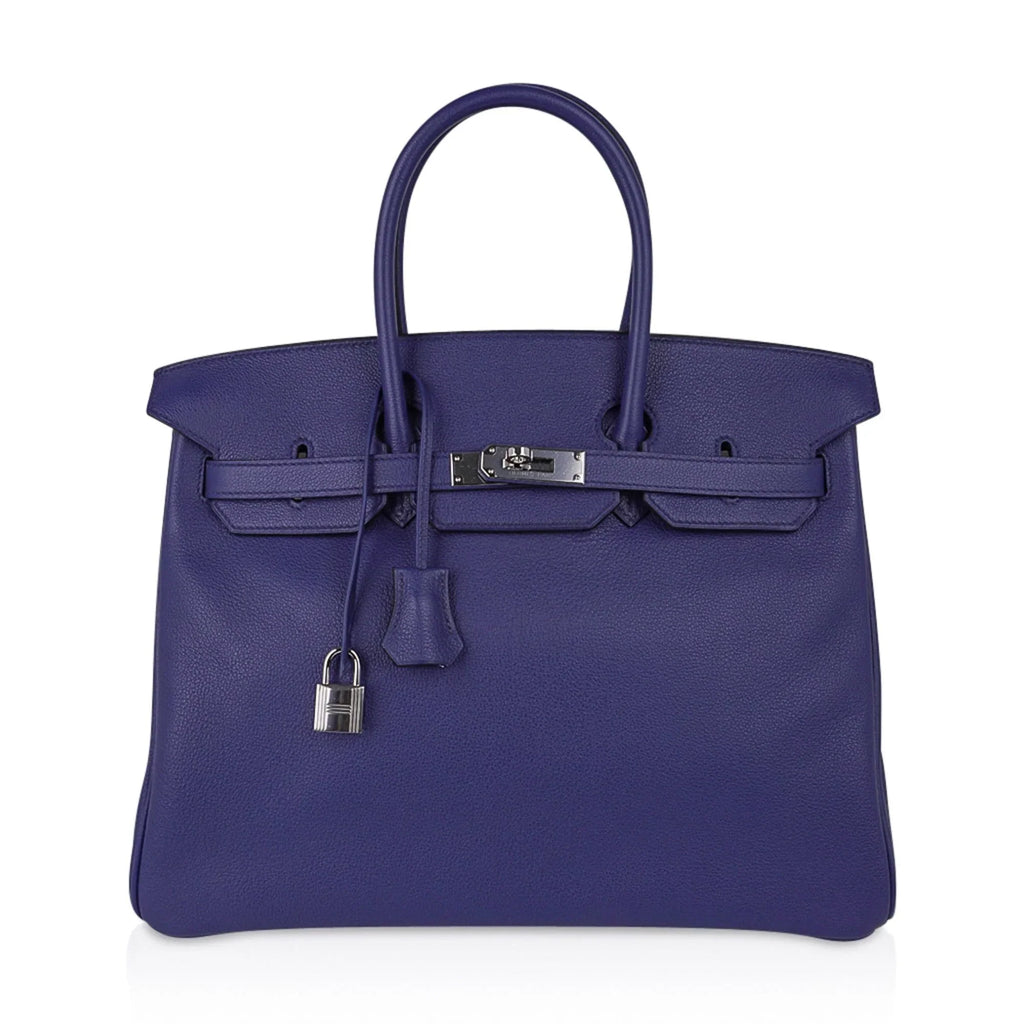 Limited Edition Birkin 35 Bag Blue Sapphire Taurillon Novillo Leather & Toile Sea Surf & Fun