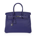 Limited Edition Birkin 35 Bag Blue Sapphire Taurillon Novillo Leather & Toile Sea Surf & Fun