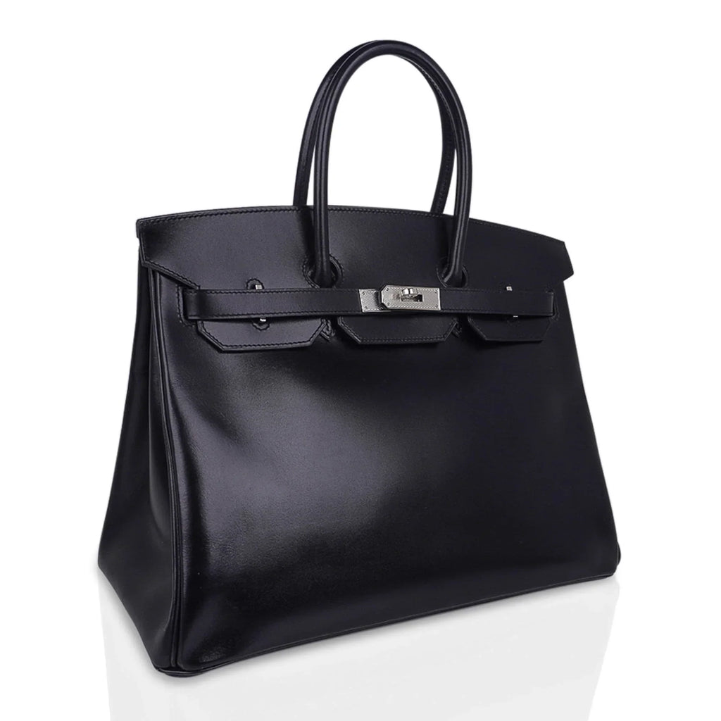 Birkin 35 Bag Black Box Palladium Guilloche Hardware