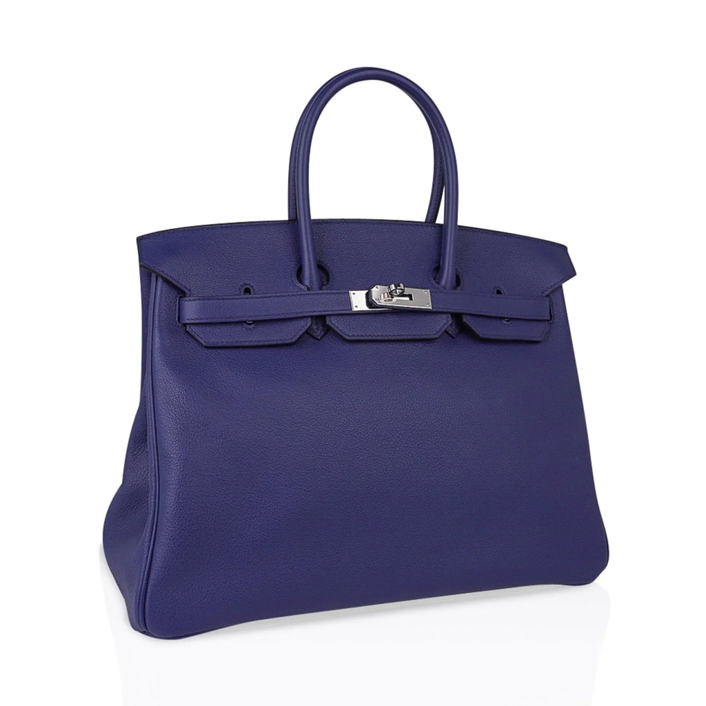 Limited Edition Birkin 35 Bag Blue Sapphire Taurillon Novillo Leather & Toile Sea Surf & Fun