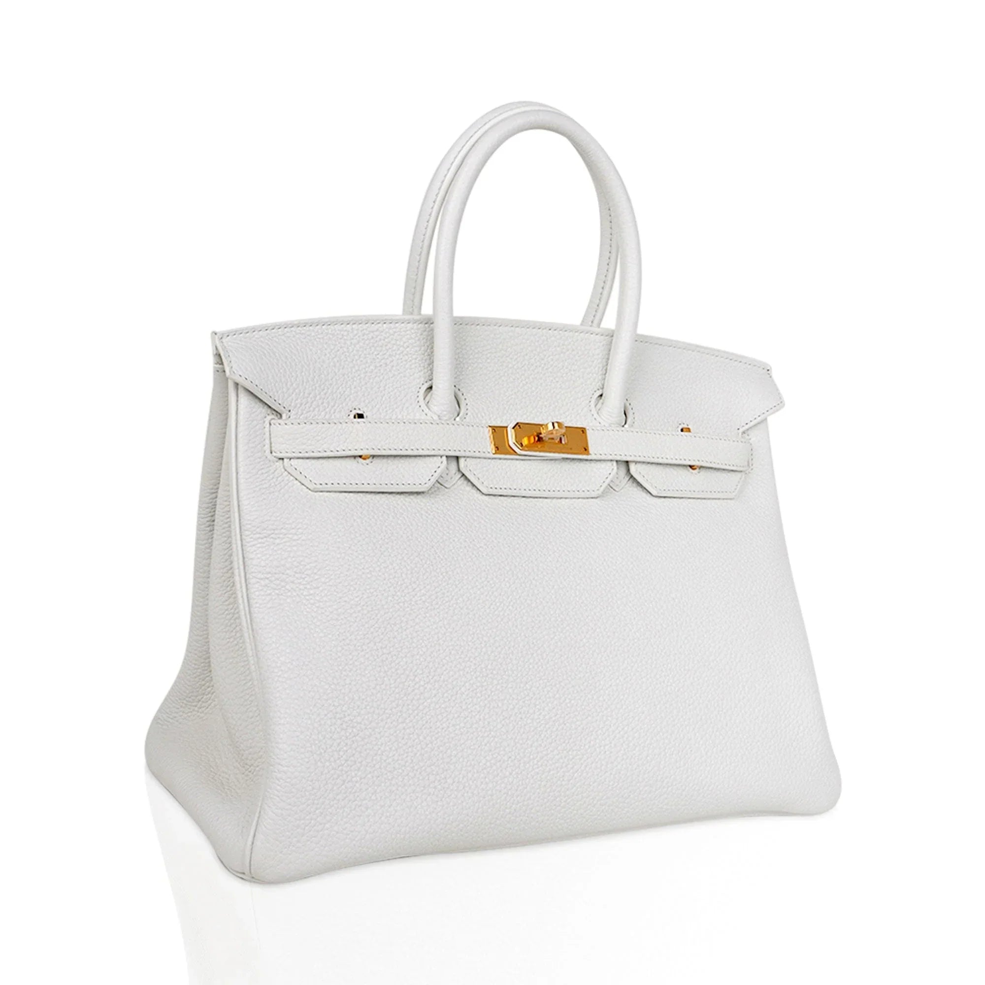 Birkin 35 Bag White Gold Hardware Clemence Leather New