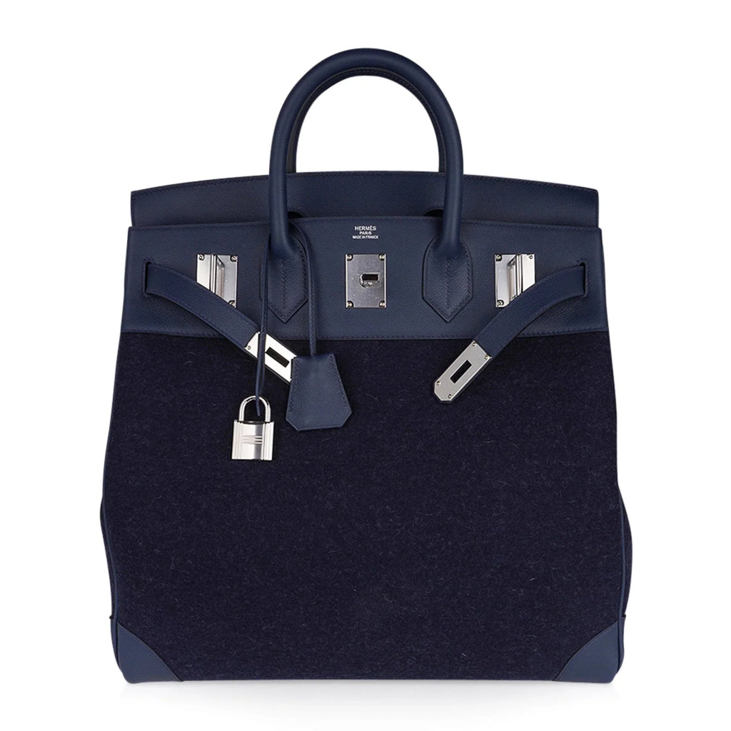 HAC Birkin 40 Bag Blue Nuit Feutre and Blue de Malte Evercolor Leather with Palladium Hardware
