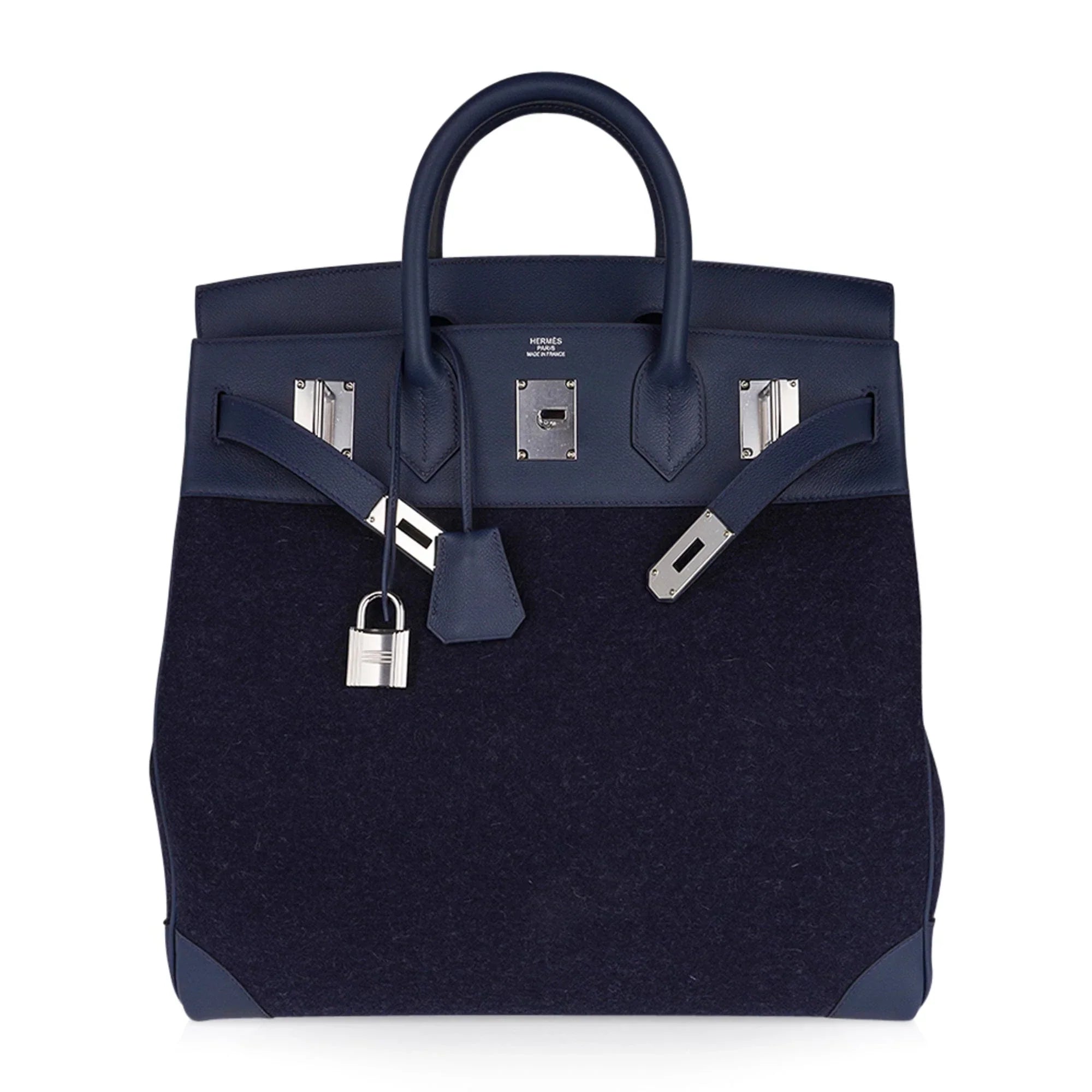 HAC Birkin 40 Bag Blue Nuit Feutre and Blue de Malte Evercolor Leather with Palladium Hardware