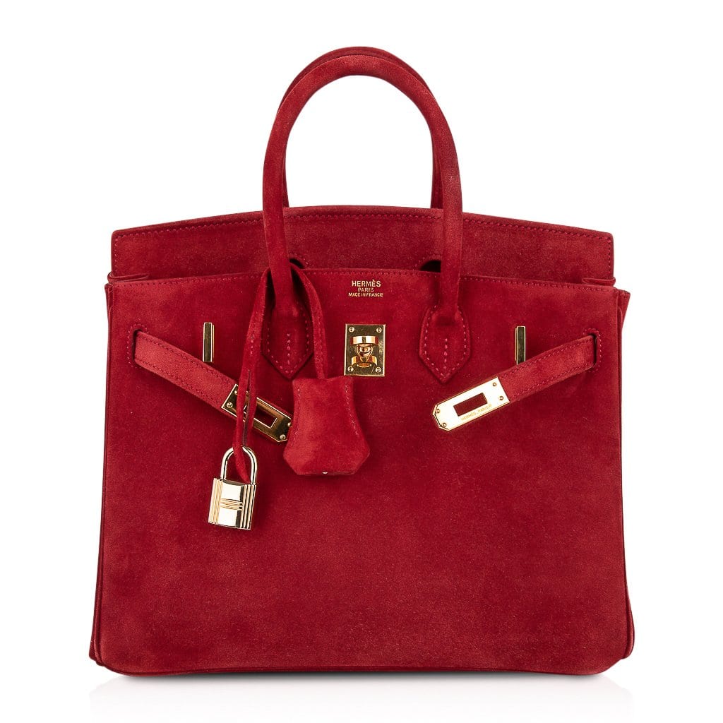 Birkin 25 Doblis Bag Rouge Vif Suede Gold Hardware