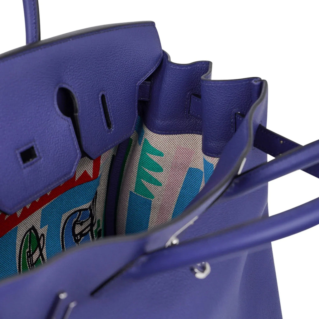 Limited Edition Birkin 35 Bag Blue Sapphire Taurillon Novillo Leather & Toile Sea Surf & Fun