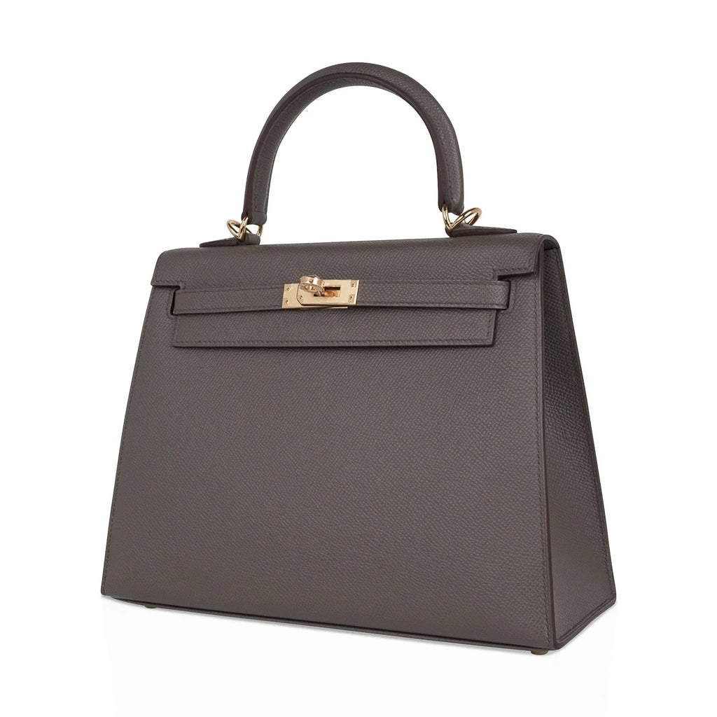 Kelly Sellier 25 Bag Etain Gold Hardware Epsom Leather New