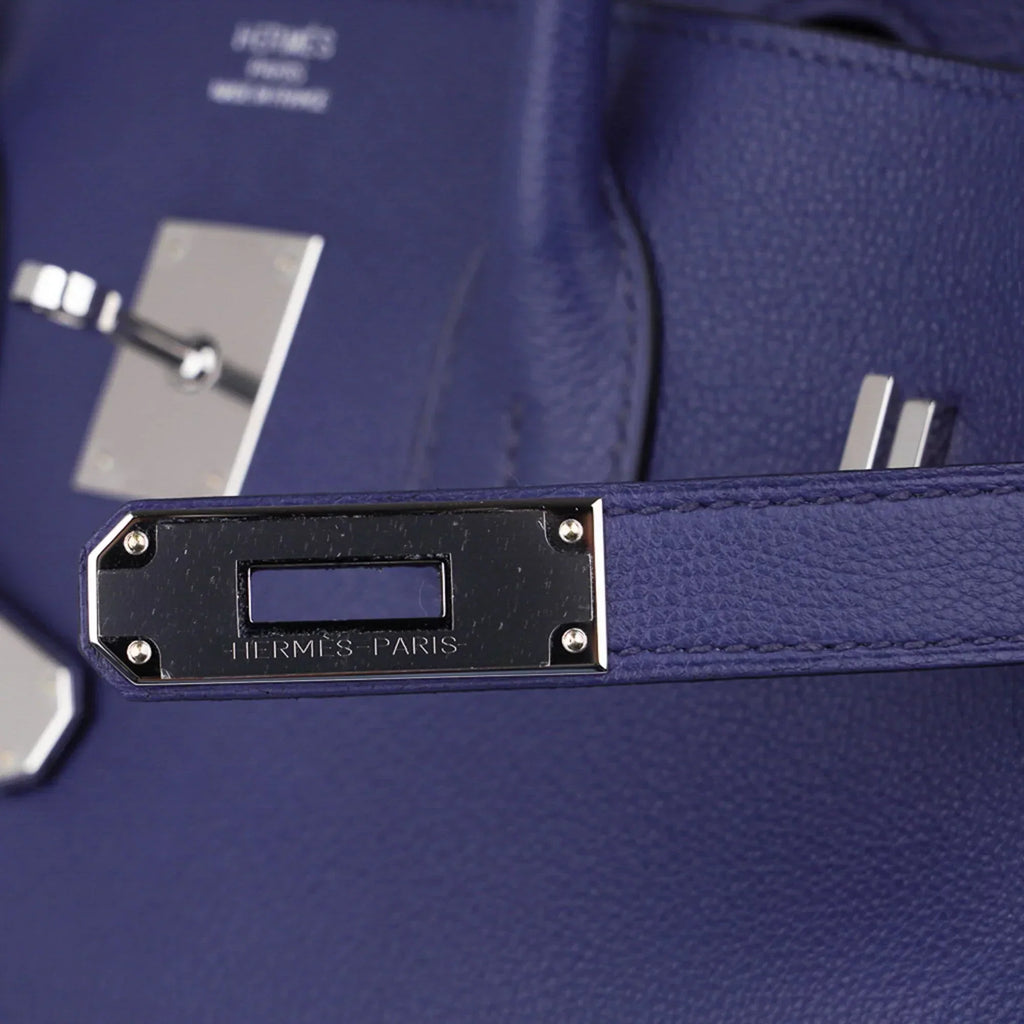 Limited Edition Birkin 35 Bag Blue Sapphire Taurillon Novillo Leather & Toile Sea Surf & Fun