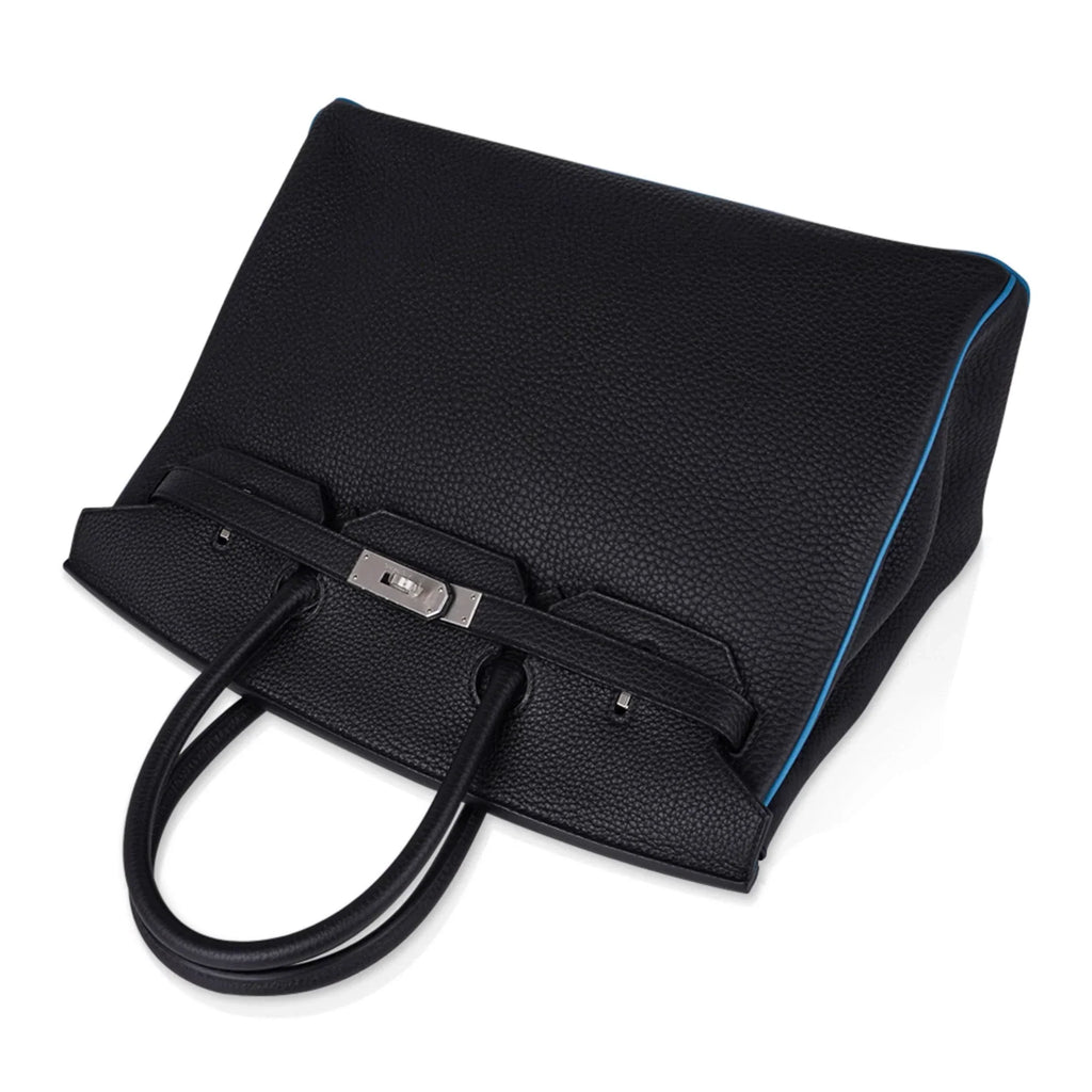 Special Order HSS Birkin 35 Bag Black Turquoise Togo Leather with Brushed Palladium Hardware