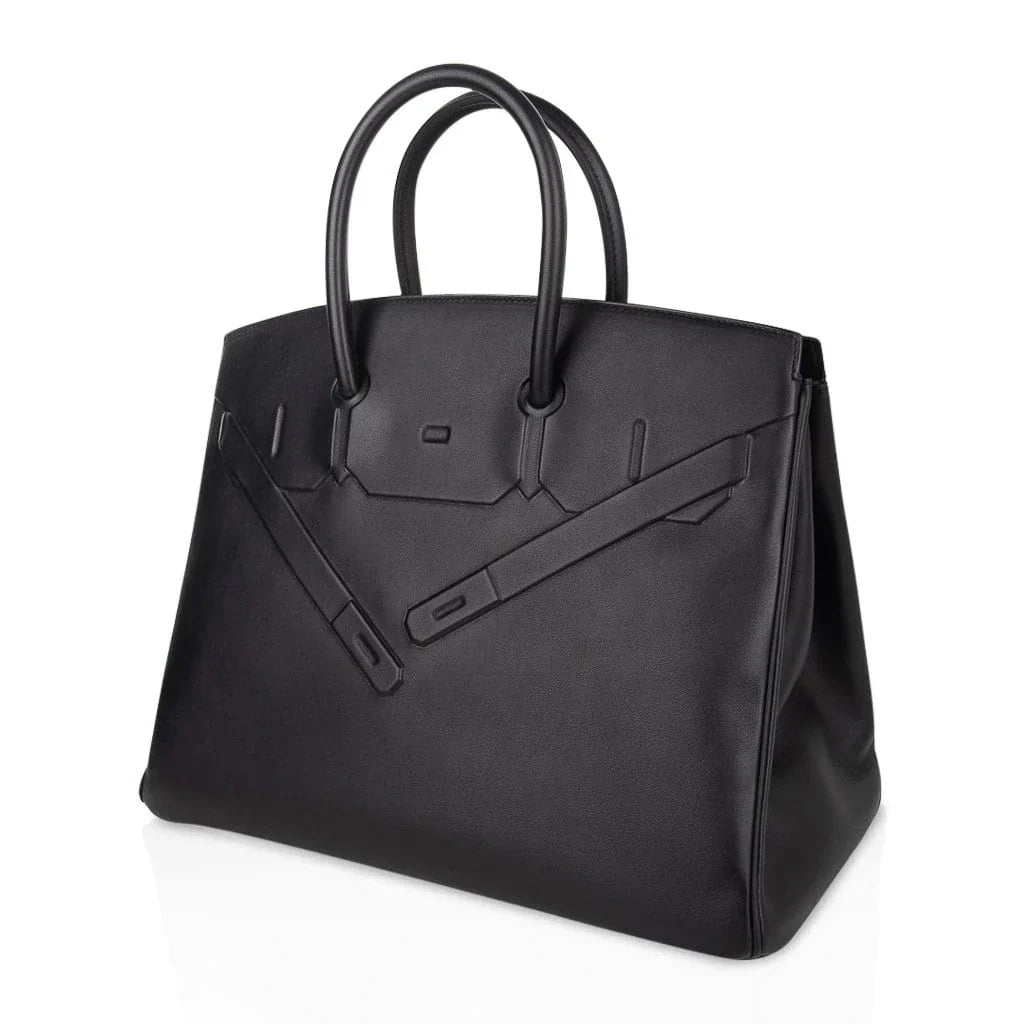 Shadow Birkin 35 Bag Limited Edition Black Swift Leather New