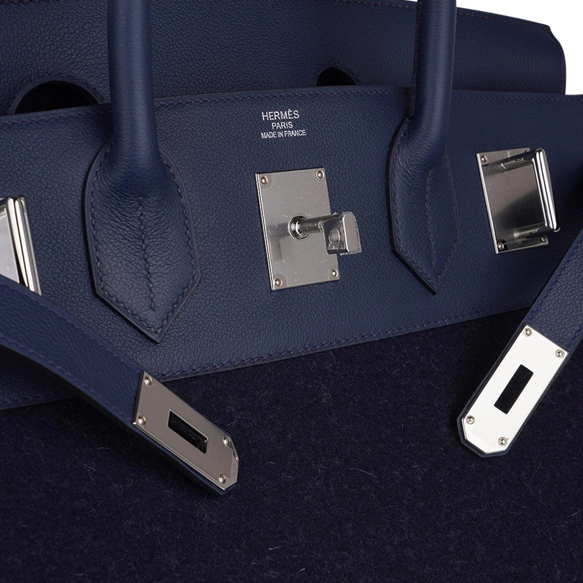 HAC Birkin 40 Bag Blue Nuit Feutre and Blue de Malte Evercolor Leather with Palladium Hardware