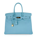 Birkin 35 Bag Blue Atoll Gold Hardware Epsom Leather